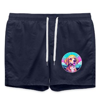 Hund Aquarell Karikatur Kawaii Haustier Tier Bunt - Badeshorts - French Navy - Vorne - AI Model Male 185 light (185cm)