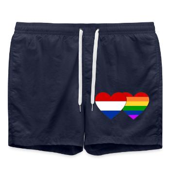 Holland Regenbogen Flagge - Badeshorts - French Navy - Vorne - AI Model Male 185 light (185cm)