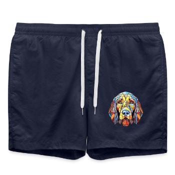 Portugiesischer Wachhund Rasse buntes Aquarell - Badeshorts - French Navy - Vorne - AI Model Male 185 light (185cm)
