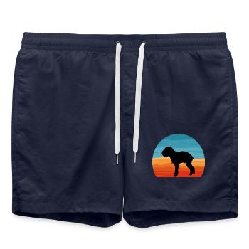 Griffon Bruxellois Hund Silhouette Retro Sonnenuntergang - Badeshorts - French Navy - Vorne - AI Model Male 185 light (185cm)