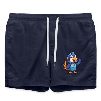 Toucan Funny Cartoon Character Headphone Music - Swim Trunks - french navy - Front - AI Model Male 185 light (185cm)
