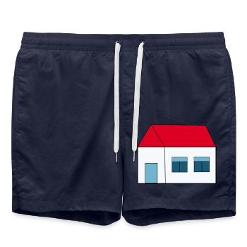 Haus minimal Bauherr Richtfest Geschenk Einzug - Badeshorts - French Navy - Vorne - AI Model Male 185 light (185cm)