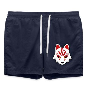Roter Fuchsmaske Tribal Stil - Badeshorts - French Navy - Vorne - AI Model Male 185 light (185cm)