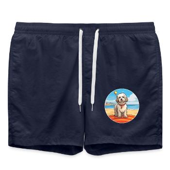 Katalanischer Schäferhund Hund Rasse Cartoon Kawaii Clipart - Badeshorts - French Navy - Vorne - AI Model Male 185 light (185cm)
