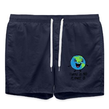 There is no planet B - Cartoon – Erde - Save the p - Badeshorts - French Navy - Vorne - AI Model Male 185 light (185cm)