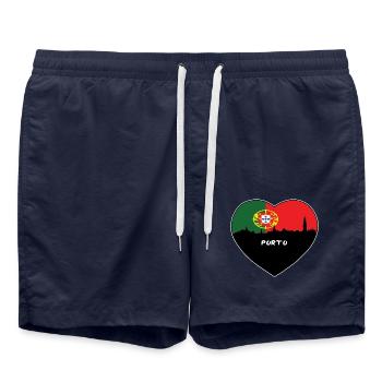 Flaggen-Skyline-Reise-Andenken Porto-Portugal - Badeshorts - French Navy - Vorne - AI Model Male 185 light (185cm)