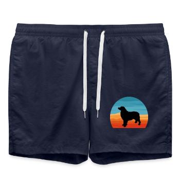 Berner Laufhund Hundeliebe Silhouette Vintage Sonnenuntergang - Badeshorts - French Navy - Vorne - AI Model Male 185 light (185cm)