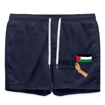 FREE PALASTINE | Gaza | Demonstration - Badeshorts - French Navy - Vorne - AI Model Male 185 light (185cm)