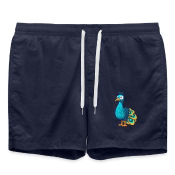 Pfau Niedliche Karikatur Kawaii Aquarell Tier Haustier - Badeshorts - French Navy - Vorne - AI Model Male 185 light (185cm)