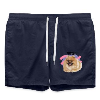 Spitz Hund Comic lustig - Badeshorts - French Navy - Vorne - AI Model Male 185 light (185cm)