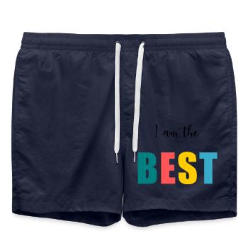 I AM THE BEST. - BESSER. - HUMOR. NACHRICHT - Badeshorts - French Navy - Vorne - AI Model Male 185 light (185cm)