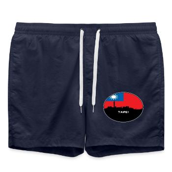 Taipeh-Taiwan-Flaggen-Skyline-Schattenbild-Reise - Badeshorts - French Navy - Vorne - AI Model Male 185 light (185cm)