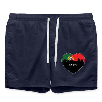 Flaggen-Skyline-Reise-Andenken Lissabons Portugal - Badeshorts - French Navy - Vorne - AI Model Male 185 light (185cm)