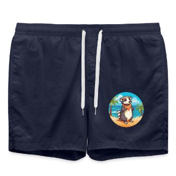 Dachs Aquarell Karikatur Kawaii Clipart Tier - Badeshorts - French Navy - Vorne - AI Model Male 185 light (185cm)