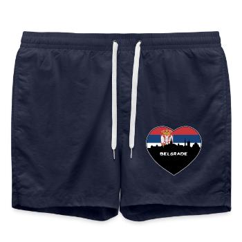 Belgrad Serbien Flagge Skyline Reise Souvenir - Badeshorts - French Navy - Vorne - AI Model Male 185 light (185cm)