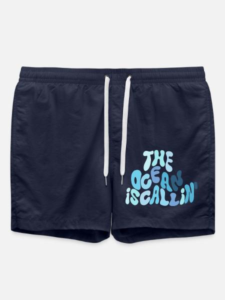 Der Ozean ruft – Wellen-Typografie in Blau - Badeshorts - French Navy