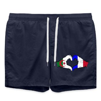 Algerien Frankreich Flagge Hände Herzform used - Badeshorts - French Navy - Vorne - AI Model Male 185 light (185cm)
