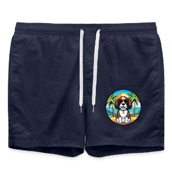 English Springer Spaniel Hunderasse Cartoon Beach - Badeshorts - French Navy - Vorne - AI Model Male 185 light (185cm)