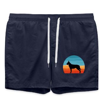 Berger Picard Hundeliebhaber Silhouette Vintage Sonnenuntergang - Badeshorts - French Navy - Vorne - AI Model Male 185 light (185cm)