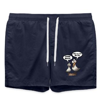 Meer Sprüche, Sprüche | T-Shirts | Möwe blöd - Badeshorts - French Navy - Vorne - AI Model Male 185 light (185cm)