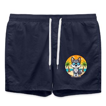 Alaskan Klee Kai Chien Race Dessin Animé Lunettes De Soleil Plage - Short de bain - bleu marine - Devant - AI Model Male 185 light (185cm)