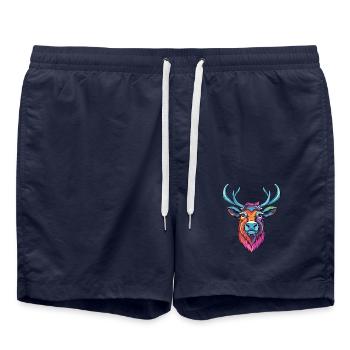 Karibu buntes Aquarell Cartoon Kawaii Tier - Badeshorts - French Navy - Vorne - AI Model Male 185 light (185cm)
