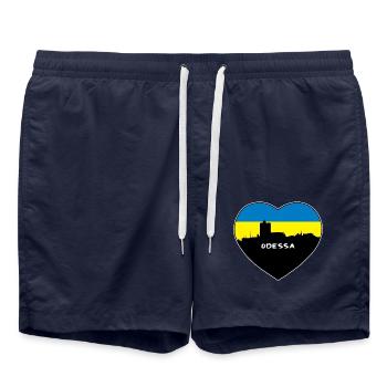 Flaggen-Skyline-Reise-Andenken Odessa-Ukraine - Badeshorts - French Navy - Vorne - AI Model Male 185 light (185cm)