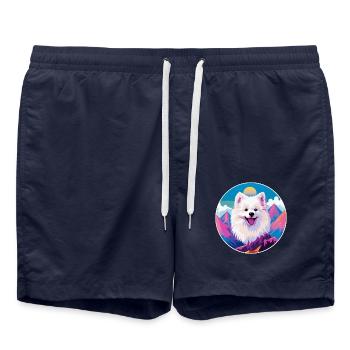 Amerikanische Eskimo-Hunderasse Karikatur Kawaii Watercolo - Badeshorts - French Navy - Vorne - AI Model Male 185 light (185cm)