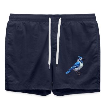 Blauer Eichelhäher Buntes Aquarell Cartoon Kawaii Tier - Badeshorts - French Navy - Vorne - AI Model Male 185 light (185cm)