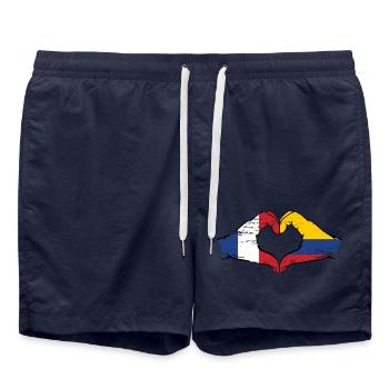 Frankreich Kolumbien Flagge Hände Herzform used - Badeshorts - French Navy - Vorne - AI Model Male 185 light (185cm)
