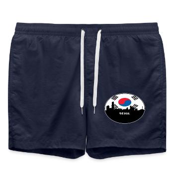 Seoul Südkorea Flagge Skyline Silhouette Reisen - Badeshorts - French Navy - Vorne - AI Model Male 185 light (185cm)