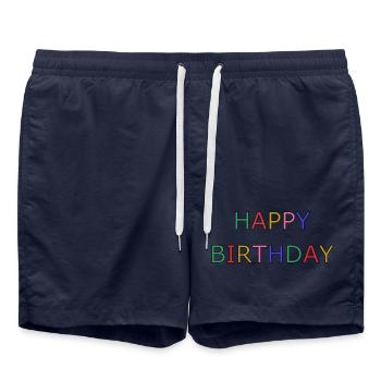 HAPPY BIRTHDAY - Short de bain - bleu marine - Devant - AI Model Male 185 light (185cm)