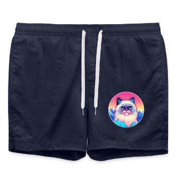 Ragdoll Katze Bunte Karikatur Aquarell Illustrati - Badeshorts - French Navy - Vorne - AI Model Male 185 light (185cm)
