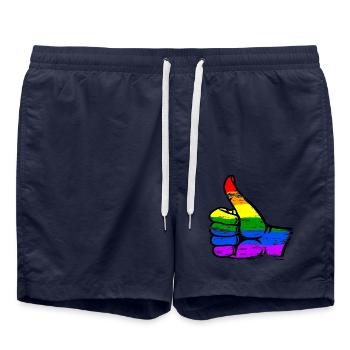 Regenbogenfarbe Flagge Hand alles klar Symbol used - Badeshorts - French Navy - Vorne - AI Model Male 185 light (185cm)