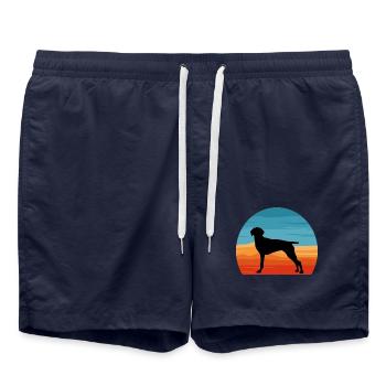 Old Danish Pointer Dog Silhouette Retro Sonnenuntergang - Badeshorts - French Navy - Vorne - AI Model Male 185 light (185cm)