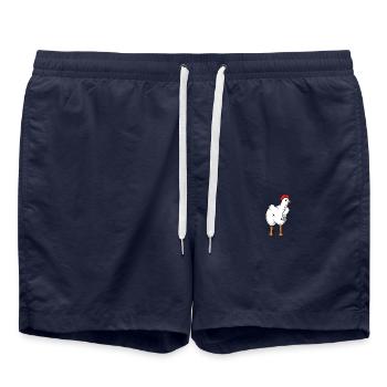 Lustiges Huhn Henne Hahn - Badeshorts - French Navy - Vorne - AI Model Male 185 light (185cm)