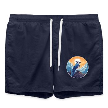 Blauer Eichelhäher Aquarell Karikatur Kawaii Haustier Tier Colo - Badeshorts - French Navy - Vorne - AI Model Male 185 light (185cm)