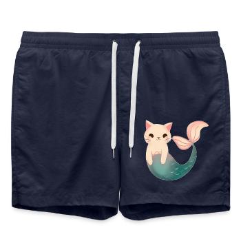 Cute Mermaid Cat - Swim Trunks - french navy - Front - AI Model Male 185 light (185cm)
