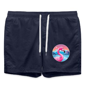 Flamingo Aquarell Cartoon Kawaii Haustier Tier Colo - Badeshorts - French Navy - Vorne - AI Model Male 185 light (185cm)