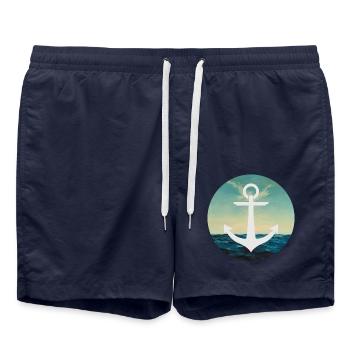 Meer Kreisrund / Sea circular - Badeshorts - French Navy - Vorne - AI Model Male 185 light (185cm)