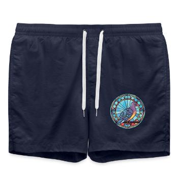 Taube buntes Aquarell Tier Haustier Illustration - Badeshorts - French Navy - Vorne - AI Model Male 185 light (185cm)