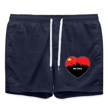 Peking-China-Flaggen-Skyline-Reise-Souvenir - Badeshorts - French Navy - Vorne - AI Model Male 185 light (185cm)
