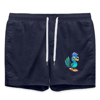 Lustiger Pfau Kawaii Cartoon spielt Skateboard - Badeshorts - French Navy - Vorne - AI Model Male 185 light (185cm)