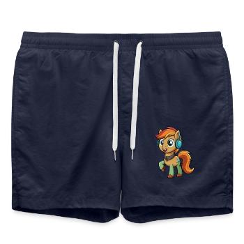 Pony Lustige Zeichentrickfigur Kopfhörer Musik - Badeshorts - French Navy - Vorne - AI Model Male 185 light (185cm)
