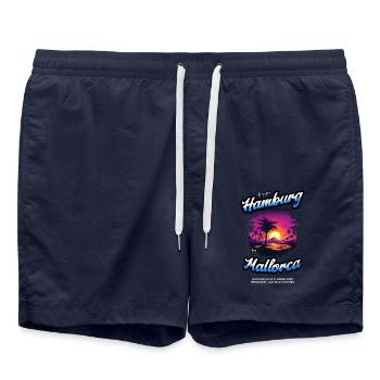From Hamburg to Mallorca - Blue Text Edition - Badeshorts - French Navy - Vorne - AI Model Male 185 light (185cm)