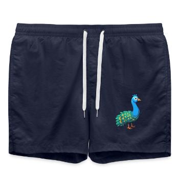 Pfau Niedliche Karikatur Kawaii Aquarell Tier Haustier - Badeshorts - French Navy - Vorne - AI Model Male 185 light (185cm)