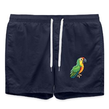 Papageien-Karikatur-Kawaii-Aquarell-Illustration - Badeshorts - French Navy - Vorne - AI Model Male 185 light (185cm)