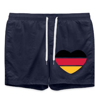 Herz 3farbig - Schwarz Rot Gold - Deutschland - Badeshorts - French Navy - Vorne - AI Model Male 185 light (185cm)