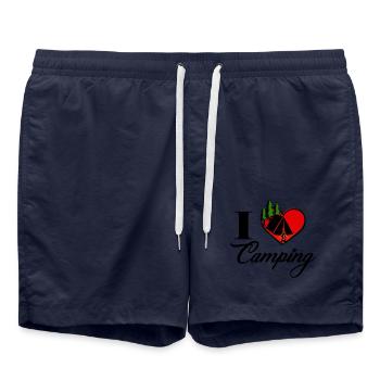 I love Camping - Herz mit Zelt und Lagerfeuer - Badeshorts - French Navy - Vorne - AI Model Male 185 light (185cm)