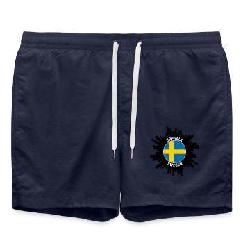 Uppsala Skyline Schweden Flagge Reise-Souvenir - Badeshorts - French Navy - Vorne - AI Model Male 185 light (185cm)